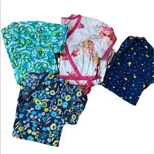 One Bundle of Four Nurses Scrubs Tops Size Small Prints